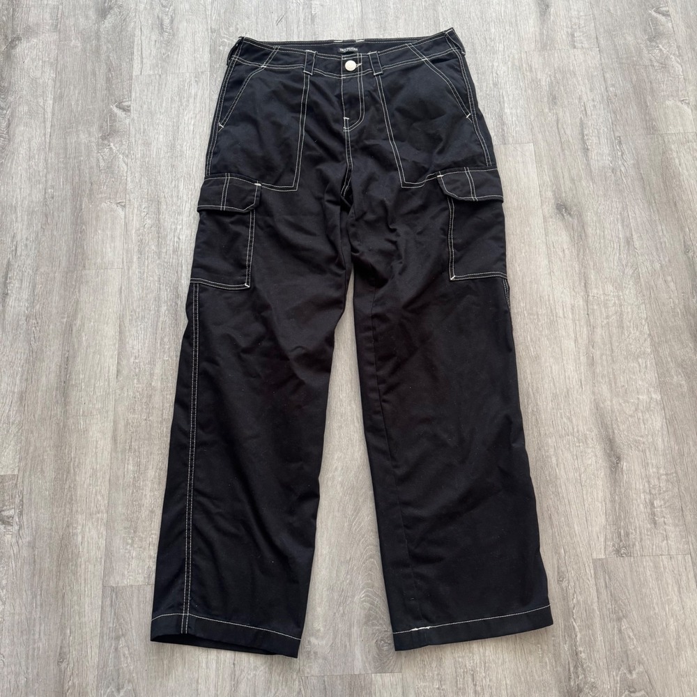 True Religion Military SN Cargo Pants Black Contrast Stitch Wide Leg size 29